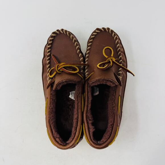 L.L. Bean Brown Leather Wicked Good Moccasin Slippers Women’s 6M - Picture 8 of 11